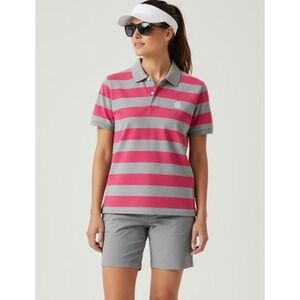 NIKE The Athletic Dept Medium Womens‎ Gray Pink Stripe Polo Shirt M